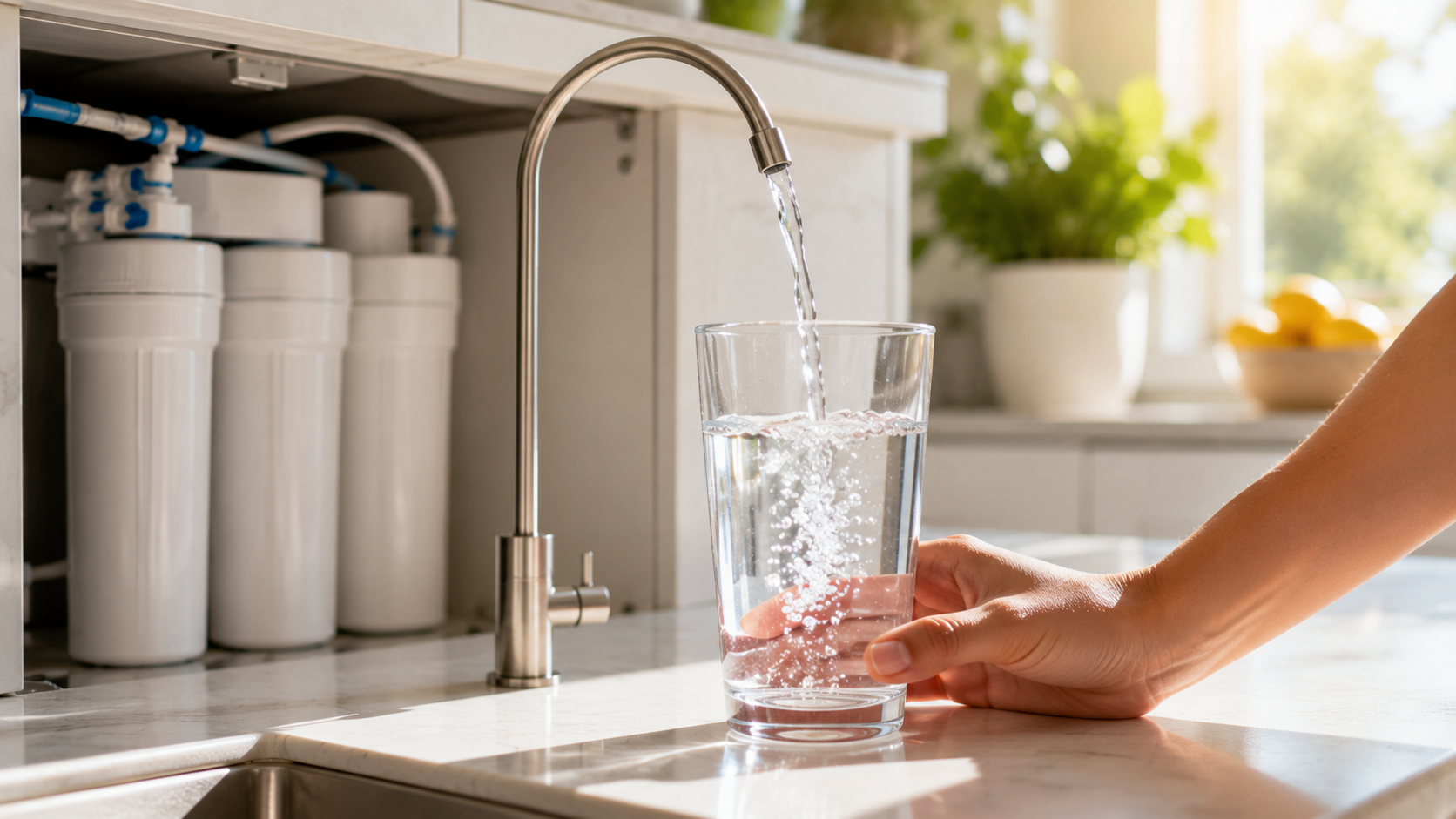 Clean purified water from home filter system