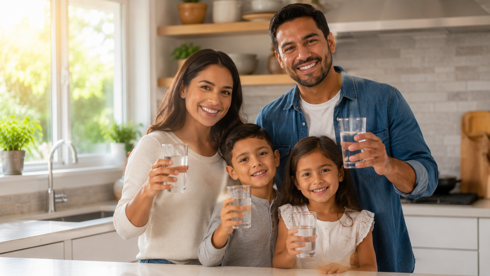 Happy family with clean safe water